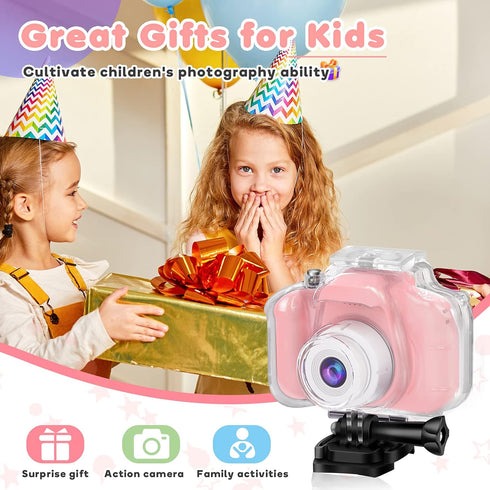 Waterproof Camera Toys for Girls Age 3-12 - Underwater Video Recorder with 32GB SD Card (Pink)